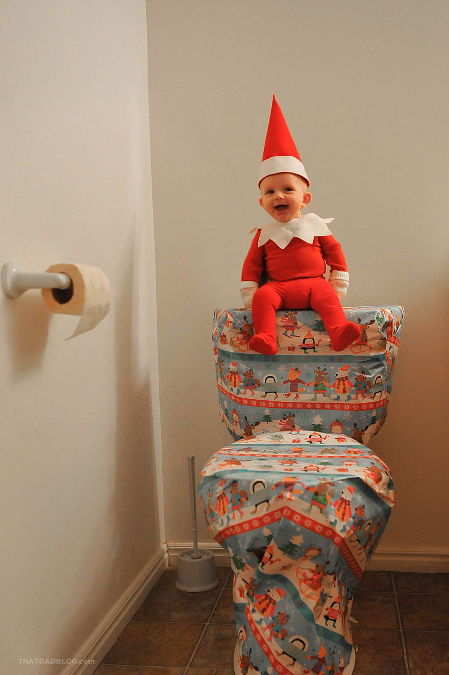 Dad-Of-Six Turns His Baby Into Adorable Elf On The Shelf Dad-Of-Six Turns His Baby Into Adorable Elf On The Shelf