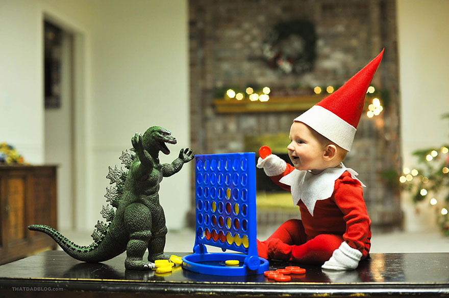 Dad-Of-Six Turns His Baby Into Adorable Elf On The Shelf Dad-Of-Six Turns His Baby Into Adorable Elf On The Shelf