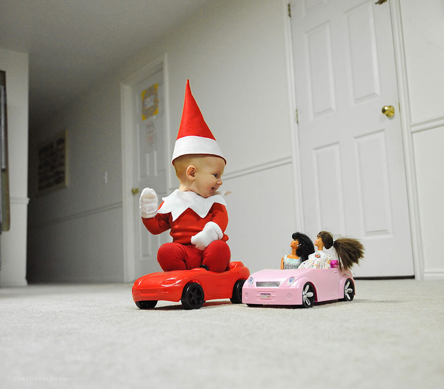 Dad-Of-Six Turns His Baby Into Adorable Elf On The Shelf Dad-Of-Six Turns His Baby Into Adorable Elf On The Shelf