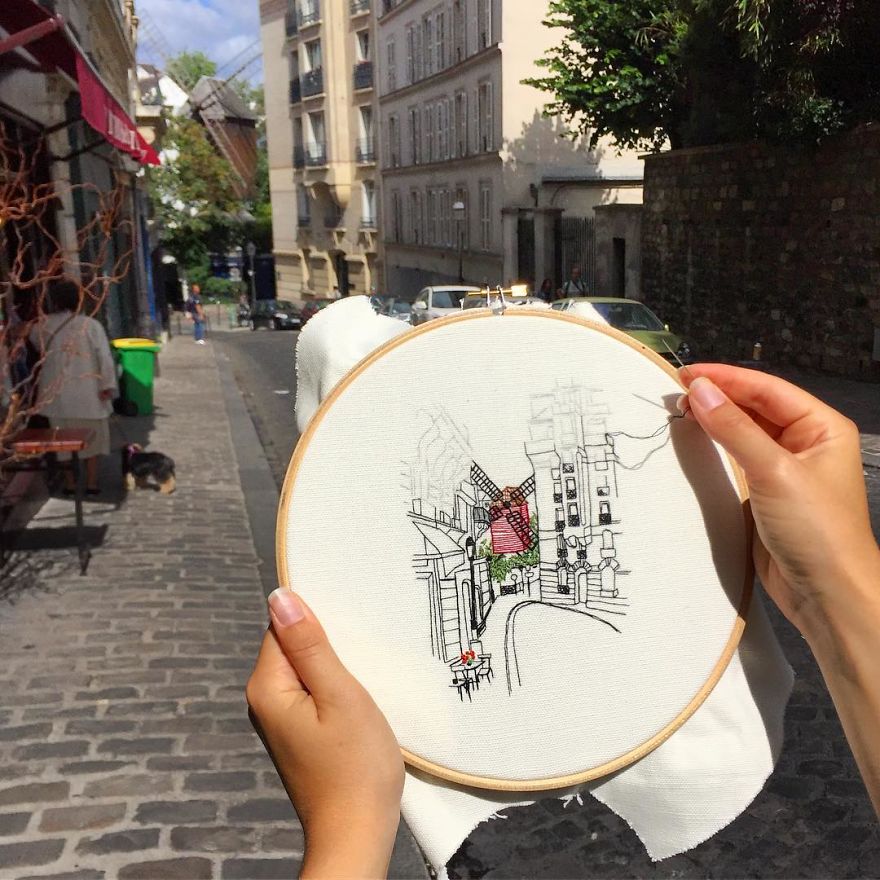 Traveling Couple Recreate The Architecture Of European Cities With Charming Embroidery