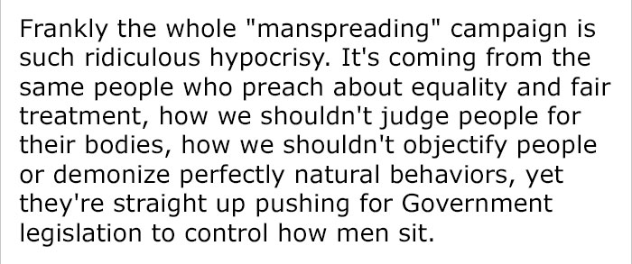 Guy Calls Out Anti-Manspreading Campaigns For Being Hypocritical Guy Calls Out Anti-Manspreading Campaigns For Being Hypocritical