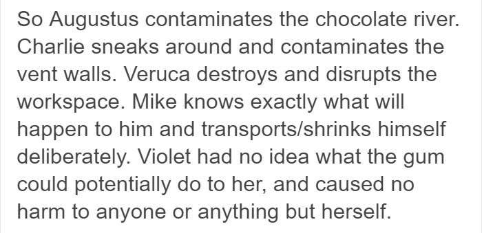 Tumblr User Explains Why Violet Should Have Won In “Willy Wonka & The Chocolate Factory” Tumblr User Explains Why Violet Should Have Won In “Willy Wonka & The Chocolate Factory”