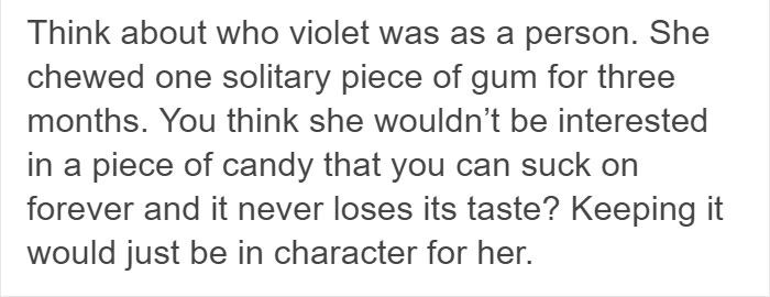 Tumblr User Explains Why Violet Should Have Won In “Willy Wonka & The Chocolate Factory” Tumblr User Explains Why Violet Should Have Won In “Willy Wonka & The Chocolate Factory”