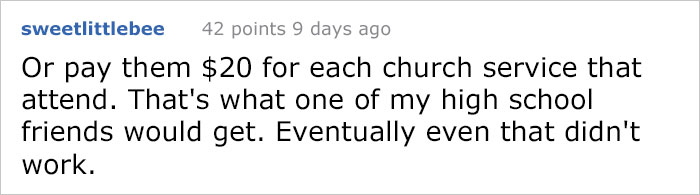 Parent Asks How To Punish Son Who Doesn’t Want To Go To Church, Gets Hilarious Advice Parent Asks How To Punish Son Who Doesn’t Want To Go To Church, Gets Hilarious Advice