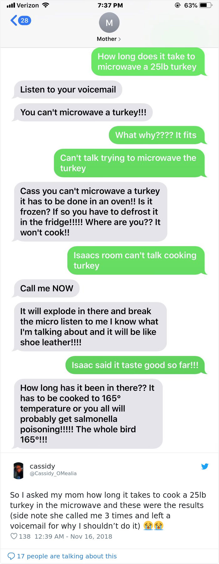 People Ask Their Parents How To Cook A 25 Lb Turkey In A Microwave And Here Are 31 Hilarious Responses People Ask Their Parents How To Cook A 25 Lb Turkey In A Microwave And Here Are 31 Hilarious Responses