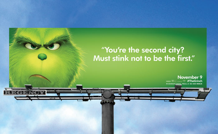 This Billboard Campaign To Promote The New Grinch Movie Is Hilariously Roasting Various Cities Of America This Billboard Campaign To Promote The New Grinch Movie Is Hilariously Roasting Various Cities Of America