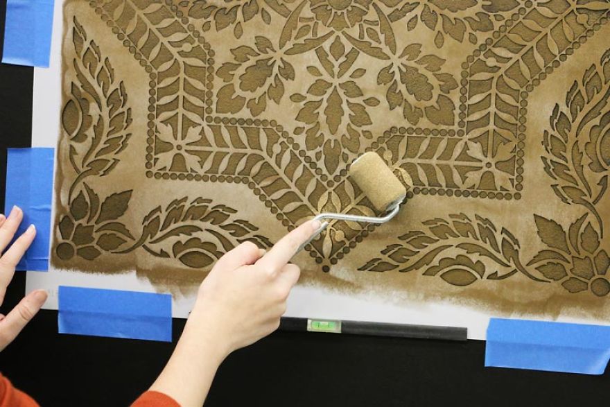 How To Stencil A Metallic Tile Accent Wall How To Stencil A Metallic Tile Accent Wall