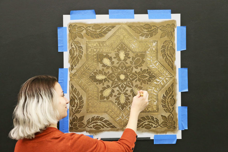 How To Stencil A Metallic Tile Accent Wall How To Stencil A Metallic Tile Accent Wall