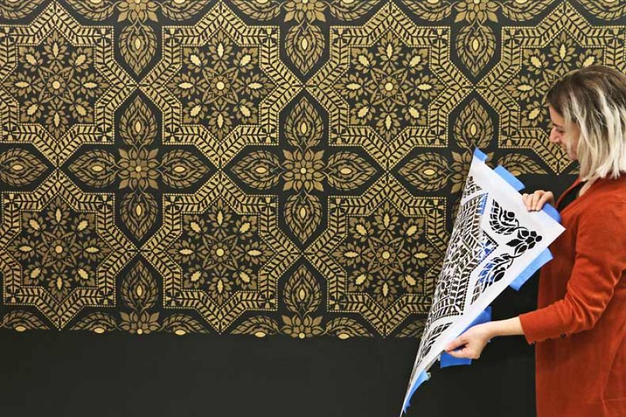 How To Stencil A Metallic Tile Accent Wall How To Stencil A Metallic Tile Accent Wall