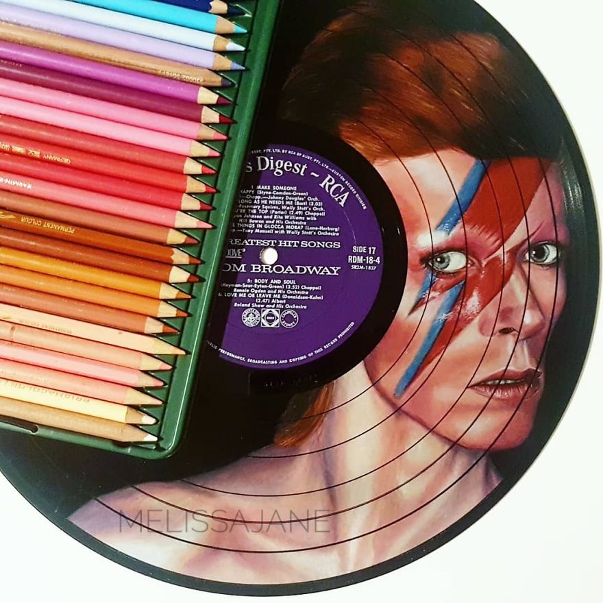 I Create Celebrity Portraits On Used Vinyl Records With Colored Pencils