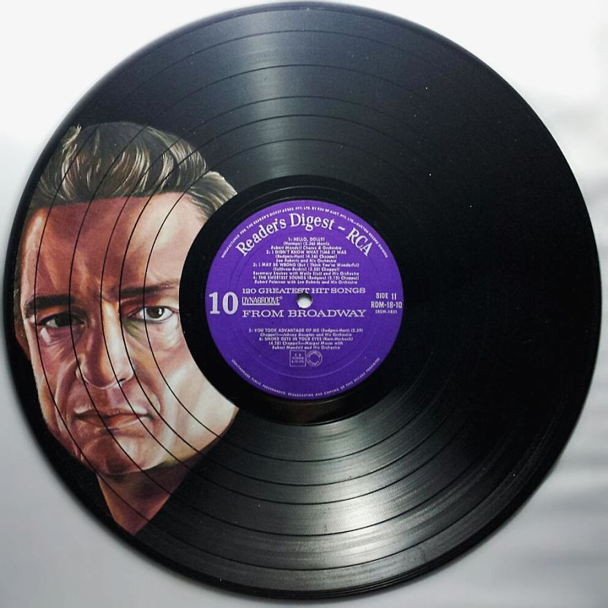 I Create Celebrity Portraits On Used Vinyl Records With Colored Pencils
