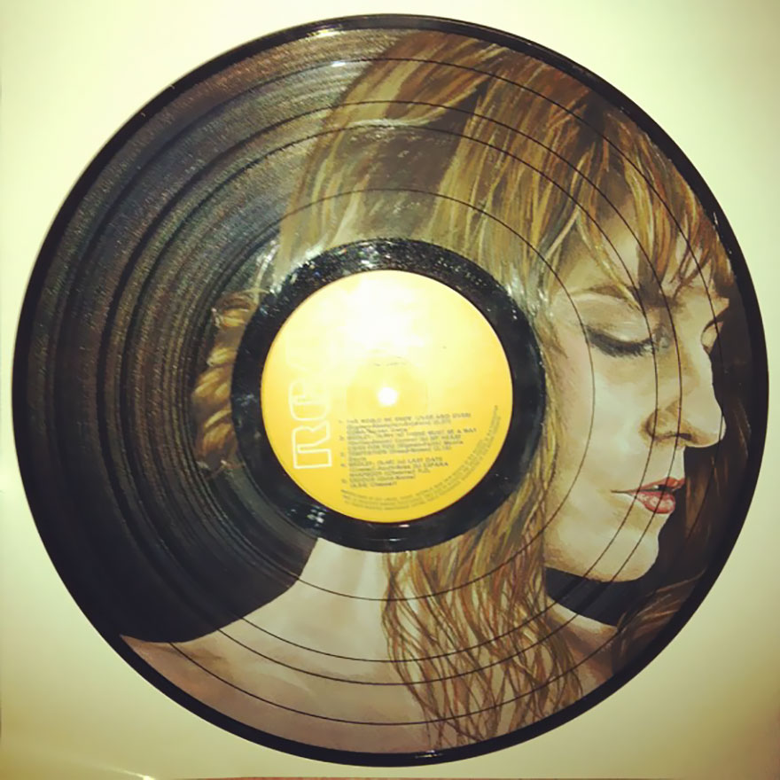 I Create Celebrity Portraits On Used Vinyl Records With Colored Pencils