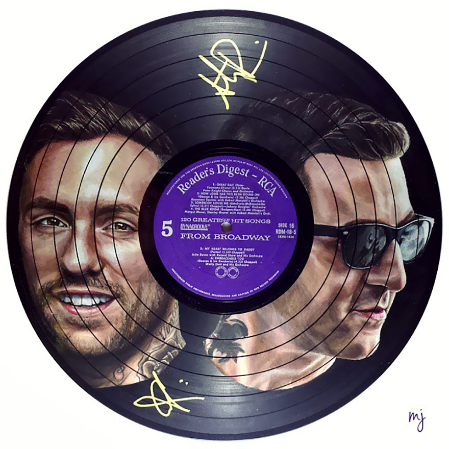 I Create Celebrity Portraits On Used Vinyl Records With Colored Pencils