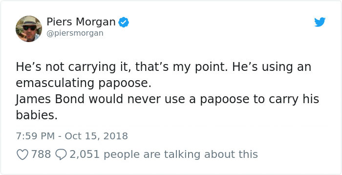 18 Best Responses To Piers Morgan Who Mocked Daniel Craig For Carrying His Baby In A ‘Emasculating’ Baby Carrier 18 Best Responses To Piers Morgan Who Mocked Daniel Craig For Carrying His Baby In A ‘Emasculating’ Baby Carrier