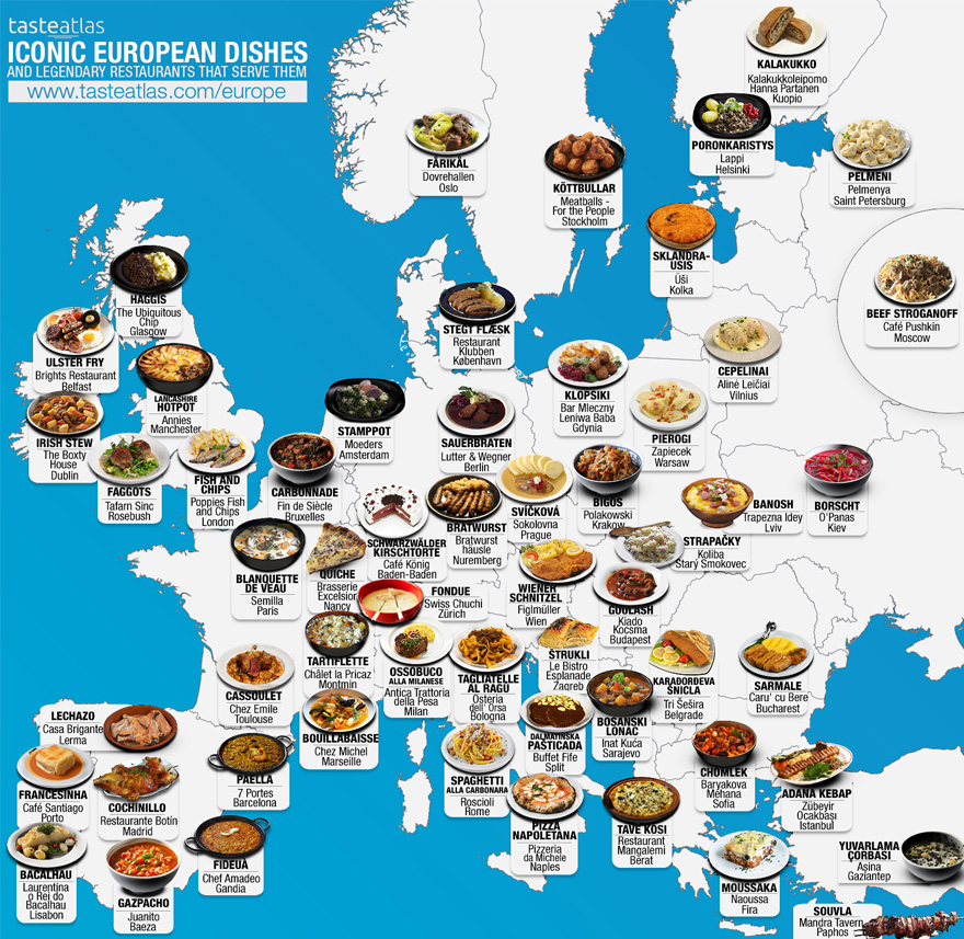 30 Maps Reveal The Tastiest Dishes Around The World