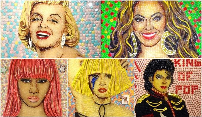 Celebrity Portraits Made Of Thousands Of Sweets Celebrity Portraits Made Of Thousands Of Sweets