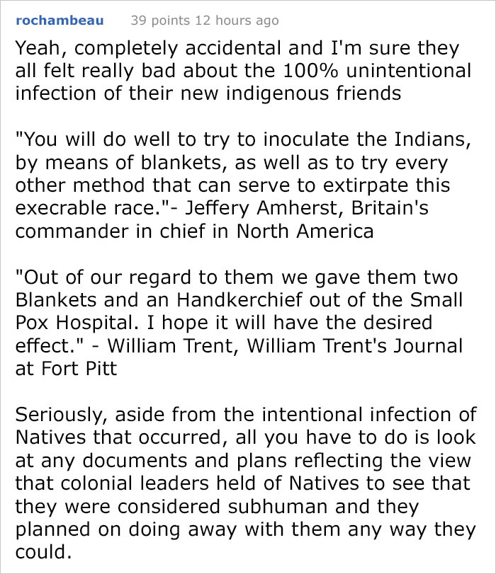 Guy Says That Native Americans Would Be ‘Starving To Death’ If They Weren’t Colonized, Regrets It Immediately Guy Says That Native Americans Would Be ‘Starving To Death’ If They Weren’t Colonized, Regrets It Immediately