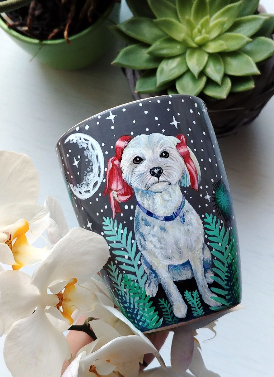I Hand Paint Your Beloved Pets Into Magical Nature Scenes On Mugs I Hand Paint Your Beloved Pets Into Magical Nature Scenes On Mugs