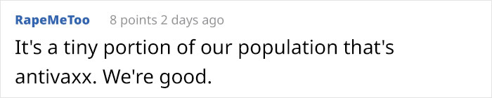 Anti-Vaxx Mom Asks How To Stop Her Son From Getting Vaccines When He Turns 18, Gets Shut Down In The Comments Anti-Vaxx Mom Asks How To Stop Her Son From Getting Vaccines When He Turns 18, Gets Shut Down In The Comments