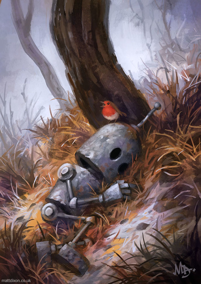 Lonely Robots Experiencing The Quiet Wonder Of The World (New Illustrations)