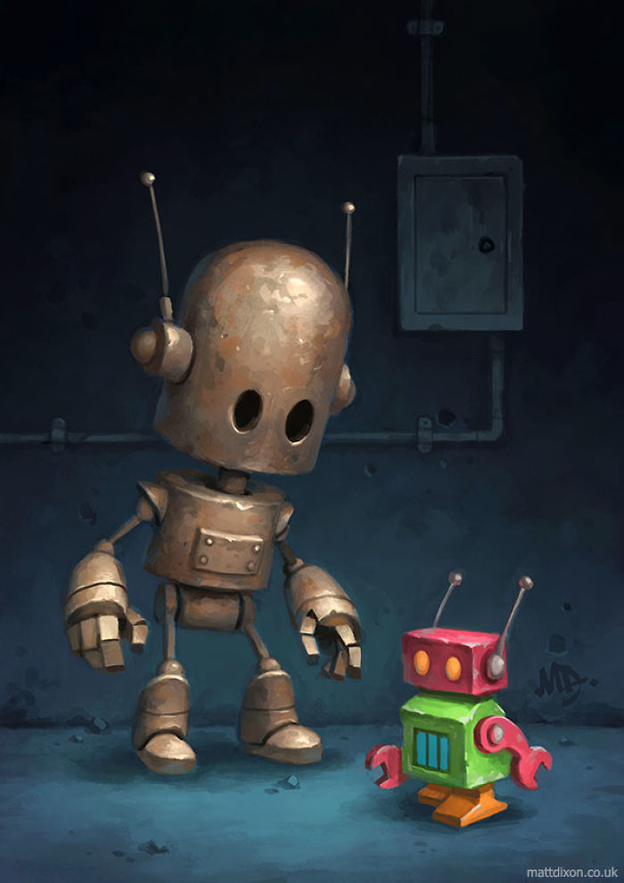 Lonely Robots Experiencing The Quiet Wonder Of The World (New Illustrations)
