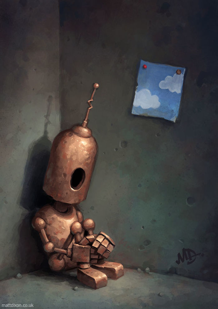 Lonely Robots Experiencing The Quiet Wonder Of The World (New Illustrations)