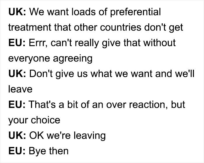 Funny “Chat” Between The UK And EU Illustrates How Dumb Brexit ‘Demands’ Look Funny “Chat” Between The UK And EU Illustrates How Dumb Brexit ‘Demands’ Look