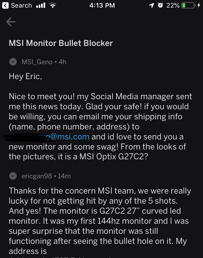 Gaming Monitor Stops One Of 5 Bullets Shot At This Guy’s House, MSI Offers To Replace It Gaming Monitor Stops One Of 5 Bullets Shot At This Guy’s House, MSI Offers To Replace It