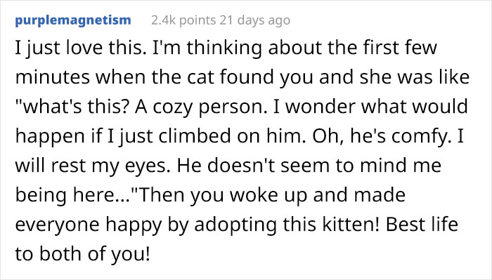 Guy Wakes Up From A Nap To A Stray Kitten Sleeping On His Stomach, Decides To Keep It