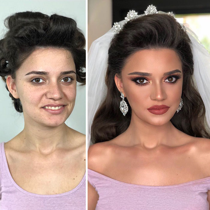 11 Photos Taken Before And After Brides Got Their Wedding Makeup
