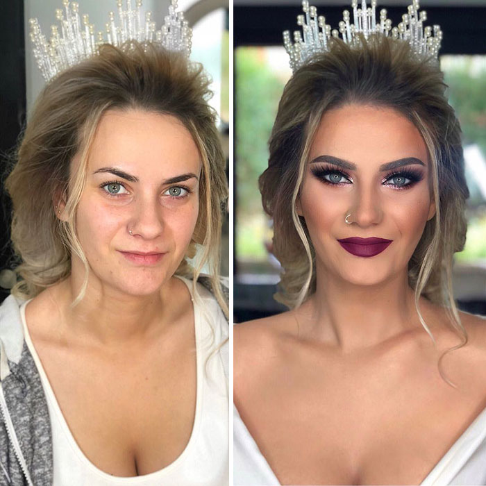 11 Photos Taken Before And After Brides Got Their Wedding Makeup