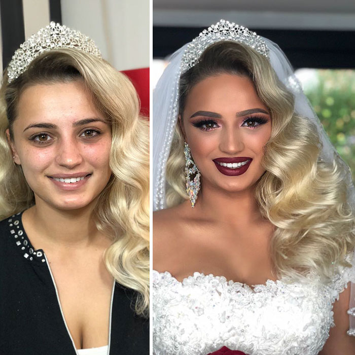 11 Photos Taken Before And After Brides Got Their Wedding Makeup