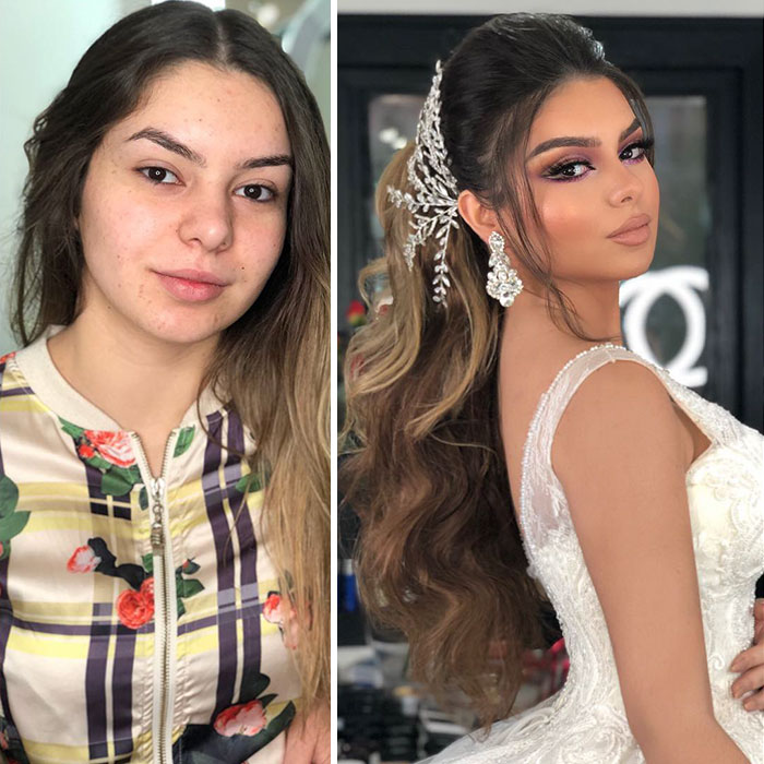 11 Photos Taken Before And After Brides Got Their Wedding Makeup