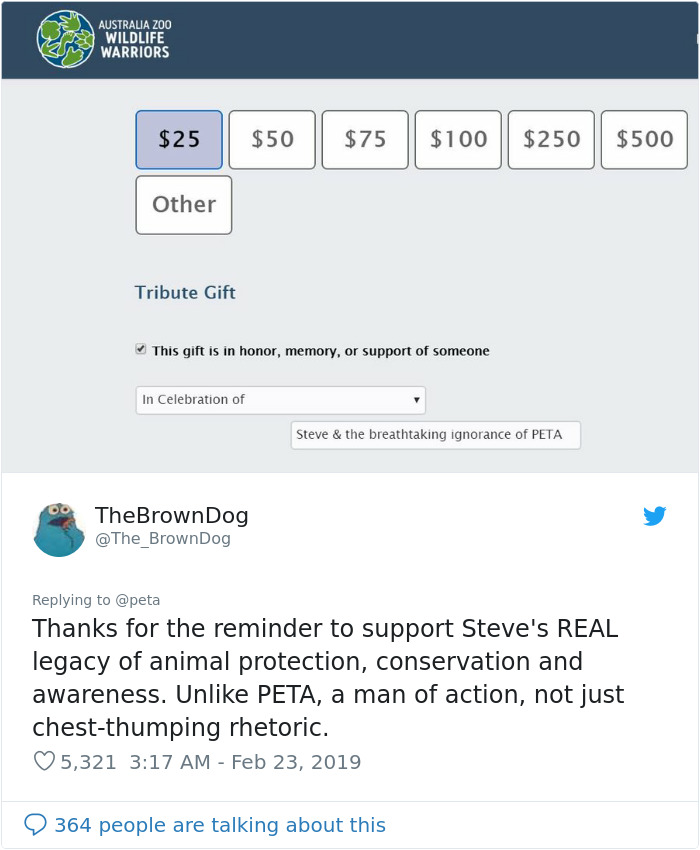 30 Ways People Destroyed PETA For Criticizing Steve Irwin 30 Ways People Destroyed PETA For Criticizing Steve Irwin