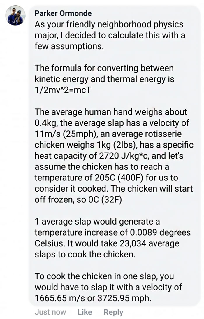 Physics Major Calculates How Hard You Have To Slap Chicken To Cook It And People React With Hilarious Memes Physics Major Calculates How Hard You Have To Slap Chicken To Cook It And People React With Hilarious Memes