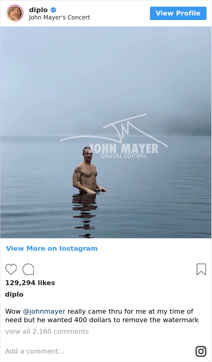 Diplo Complains About People ‘Ruining’ His Photo, So John Mayer Photoshops Them Out And Asks For $400 Diplo Complains About People ‘Ruining’ His Photo, So John Mayer Photoshops Them Out And Asks For $400