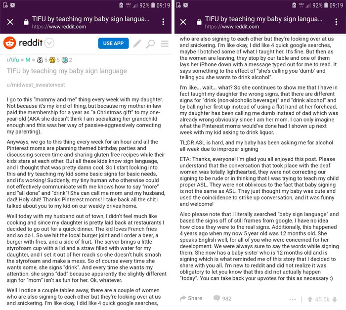 &#8216;She’s Calling You ‘Dumb’ And Telling You She Wants To Drink Alcohol&#8217;: Mom Hilariously Fails At Teaching Her Baby Sign Language