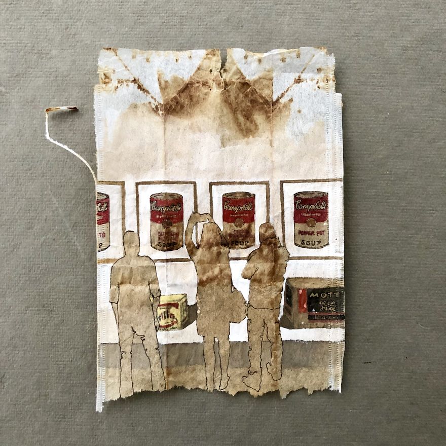 I Paint “Museum Goers” On Used Tea Bags (19 Pics) I Paint “Museum Goers” On Used Tea Bags (19 Pics)
