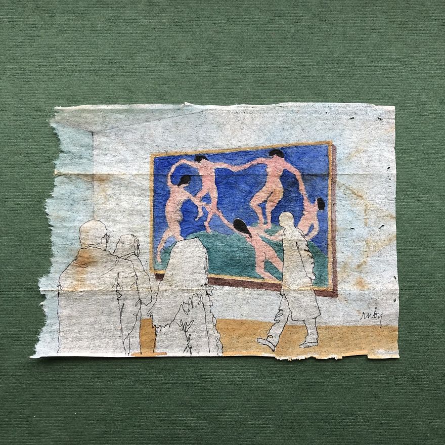 I Paint “Museum Goers” On Used Tea Bags (19 Pics) I Paint “Museum Goers” On Used Tea Bags (19 Pics)