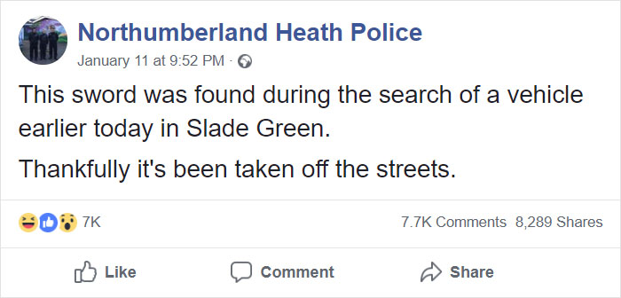 UK Police Post About A Sword Taken Off The Streets, Internet Can’t Stop Laughing