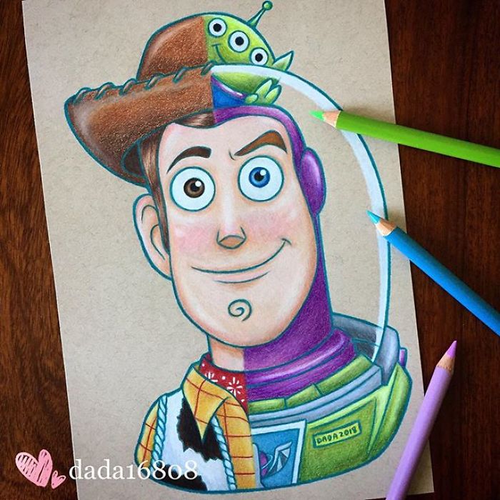 I Combine Two Characters Into One In My Colored Pencil Illustrations (50 Pics) I Combine Two Characters Into One In My Colored Pencil Illustrations (50 Pics)