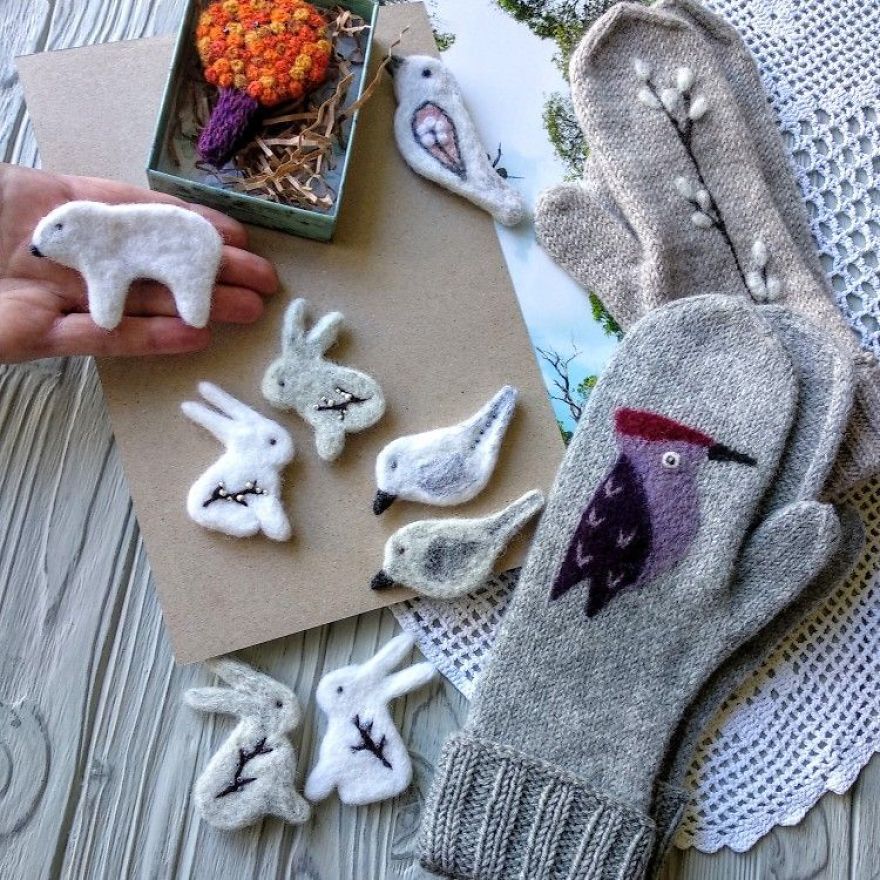 Cosy Felted Mittens With Forest Animals And Magical Characters