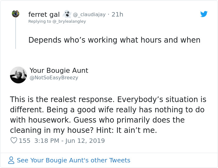 Woman Says She Was Raised To Take Care Of Her Husband, Gets Roasted With 14 Responses Woman Says She Was Raised To Take Care Of Her Husband, Gets Roasted With 14 Responses