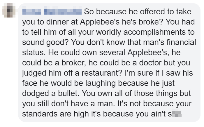 Woman Mocks Guy That Wanted To Take Her On A Date To Applebee’s, Gets Destroyed With 19 Responses