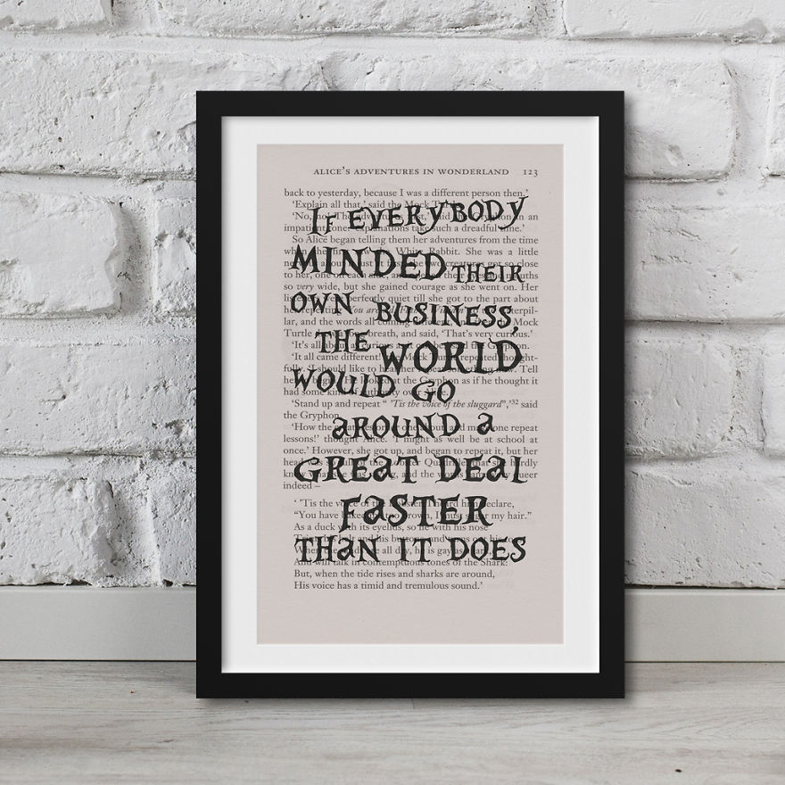 Alice In Wonderland Artwork Printed On Top Of Book Pages Alice In Wonderland Artwork Printed On Top Of Book Pages