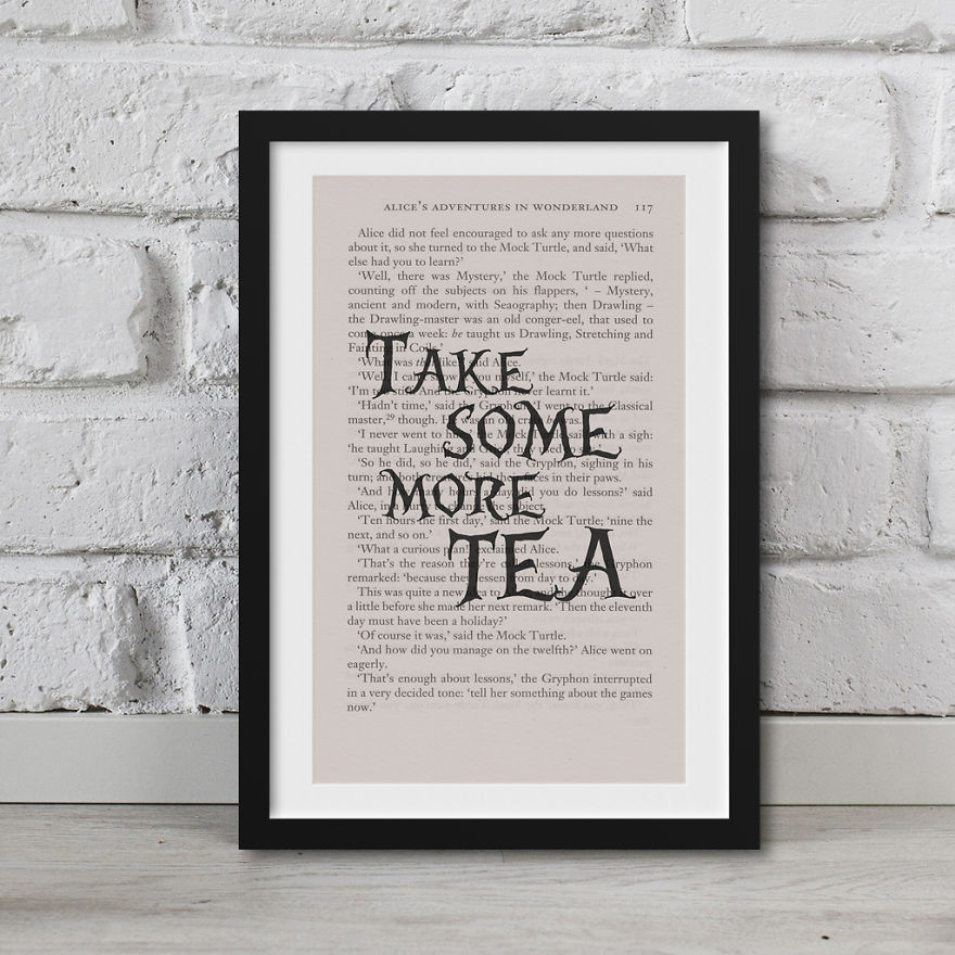 Alice In Wonderland Artwork Printed On Top Of Book Pages Alice In Wonderland Artwork Printed On Top Of Book Pages