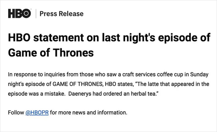 HBO Responds To Leaving That Coffee Cup In Game Of Thrones Scene, Says It’s Not Starbucks