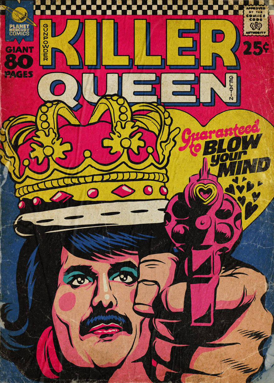 Queen Songs Turned Into Vintage Comic Book Covers By Butcher Billy