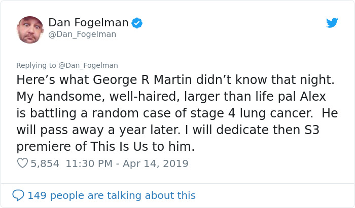 George RR Martin Unknowingly Has Dinner With Dying Fan, His Friend Thanks Him With Wholesome Post George RR Martin Unknowingly Has Dinner With Dying Fan, His Friend Thanks Him With Wholesome Post