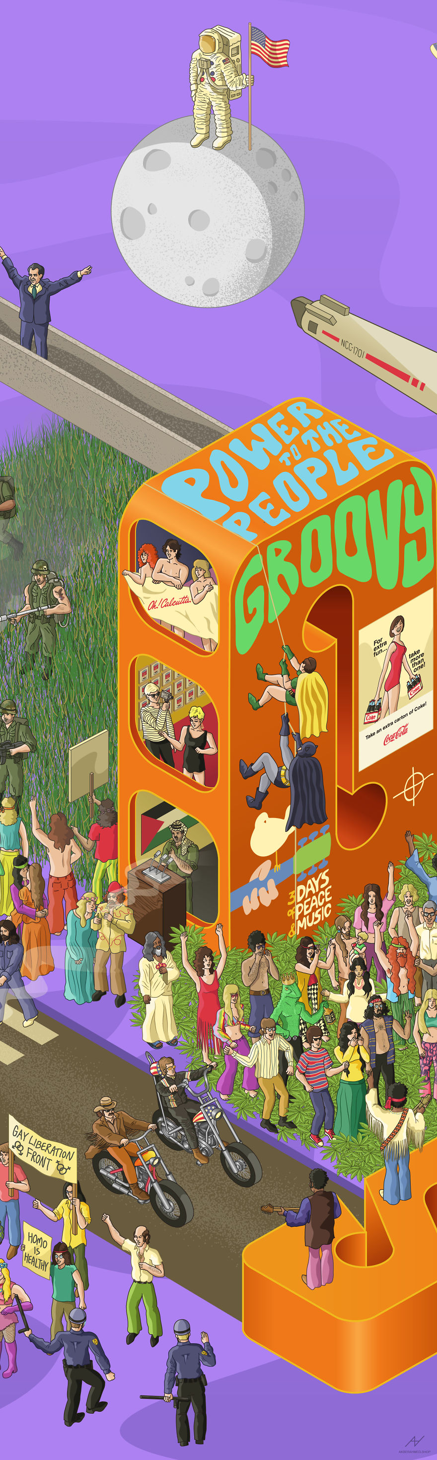 I Draw Illustrations With Symbols Of The 20s, 40s And 60s To Express My Love For Pop-Culture And History I Draw Illustrations With Symbols Of The 20s, 40s And 60s To Express My Love For Pop-Culture And History